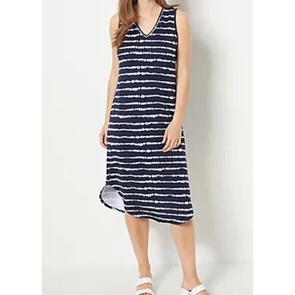 A-516 Studio Park x Kerstin Lindquist Regular Summer Nights Dress NAVY STRIPE L - Picture 1 of 1